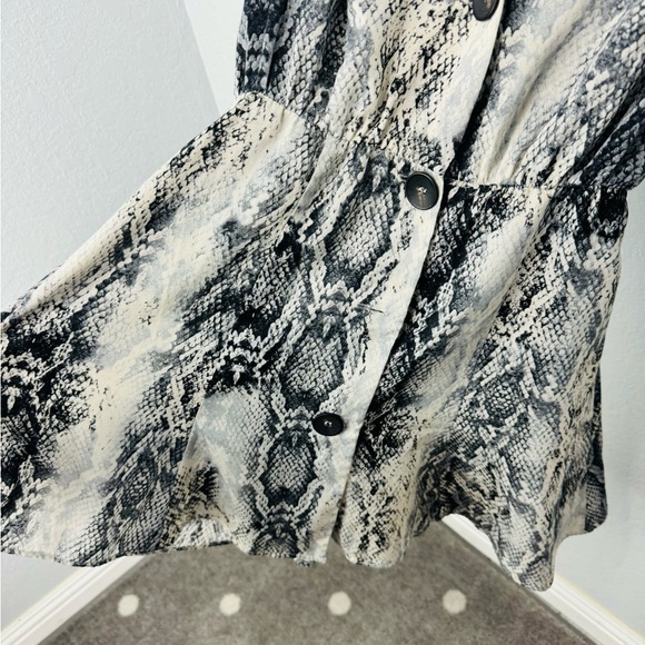 Zara Black Grey White Python Snake Print Button Down Long Sleeve Dress - Picture 5 of 10